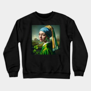 St. Paddy's Pearl: Girl with a Pearl Earring St. Patrick's Day Celebration Crewneck Sweatshirt